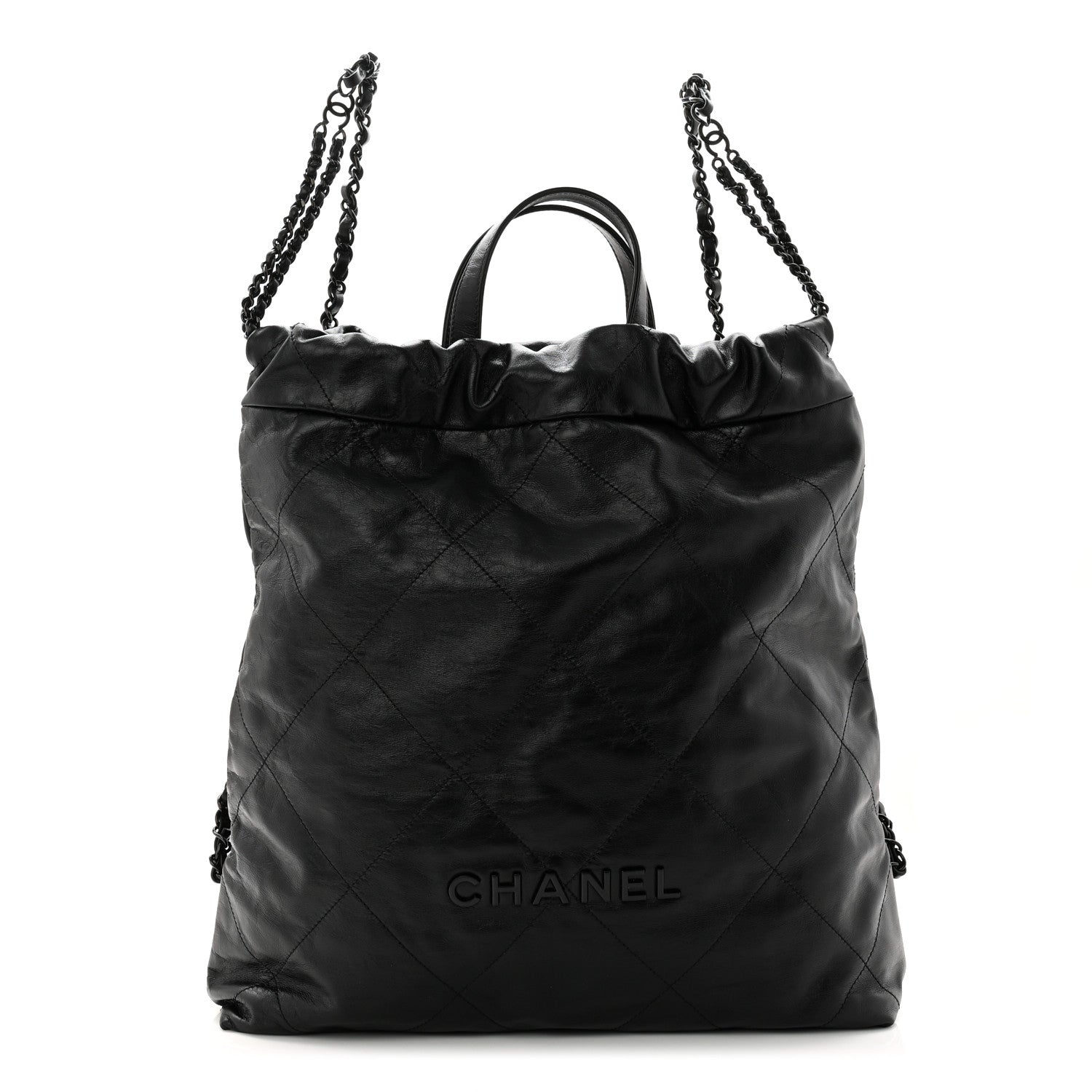 Shiny Calfskin Quilted Chanel 22 Backpack So Black