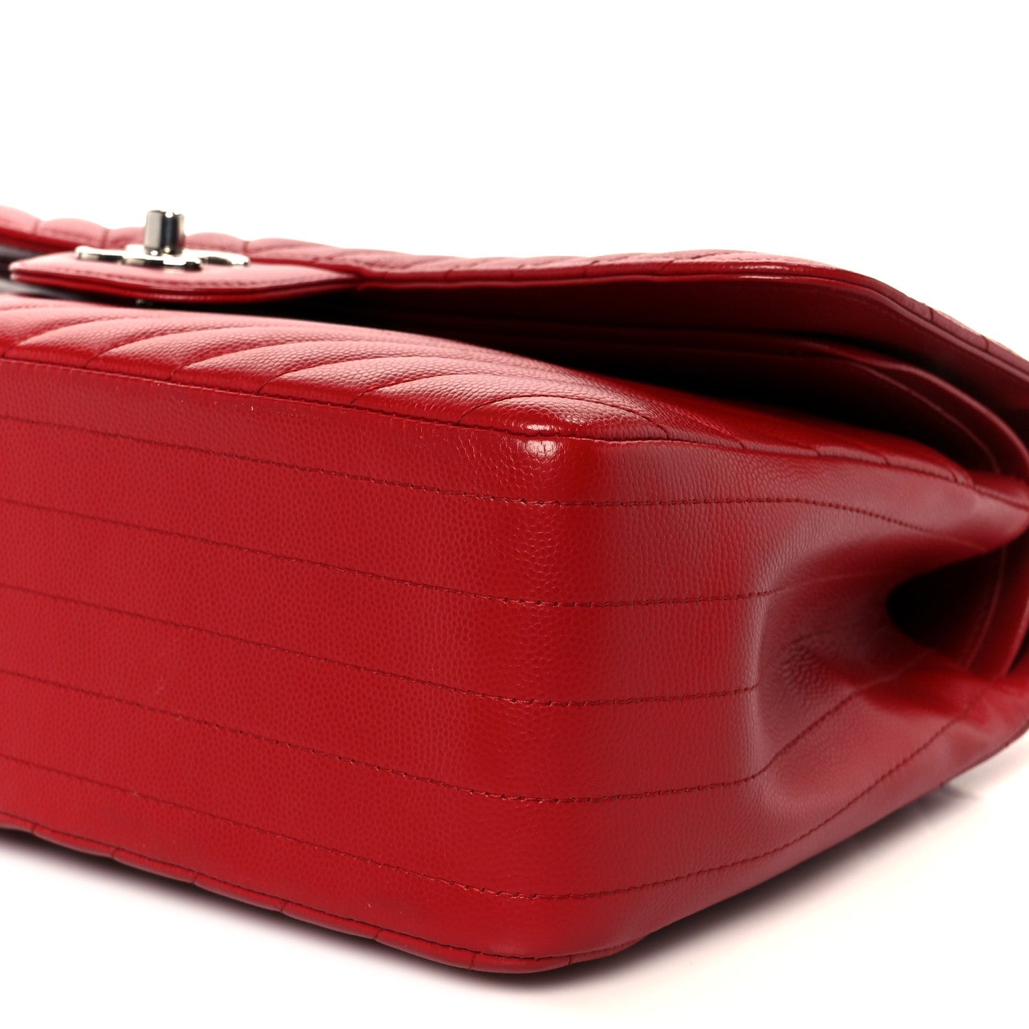 Caviar Chevron Quilted Jumbo Double Flap Dark Red