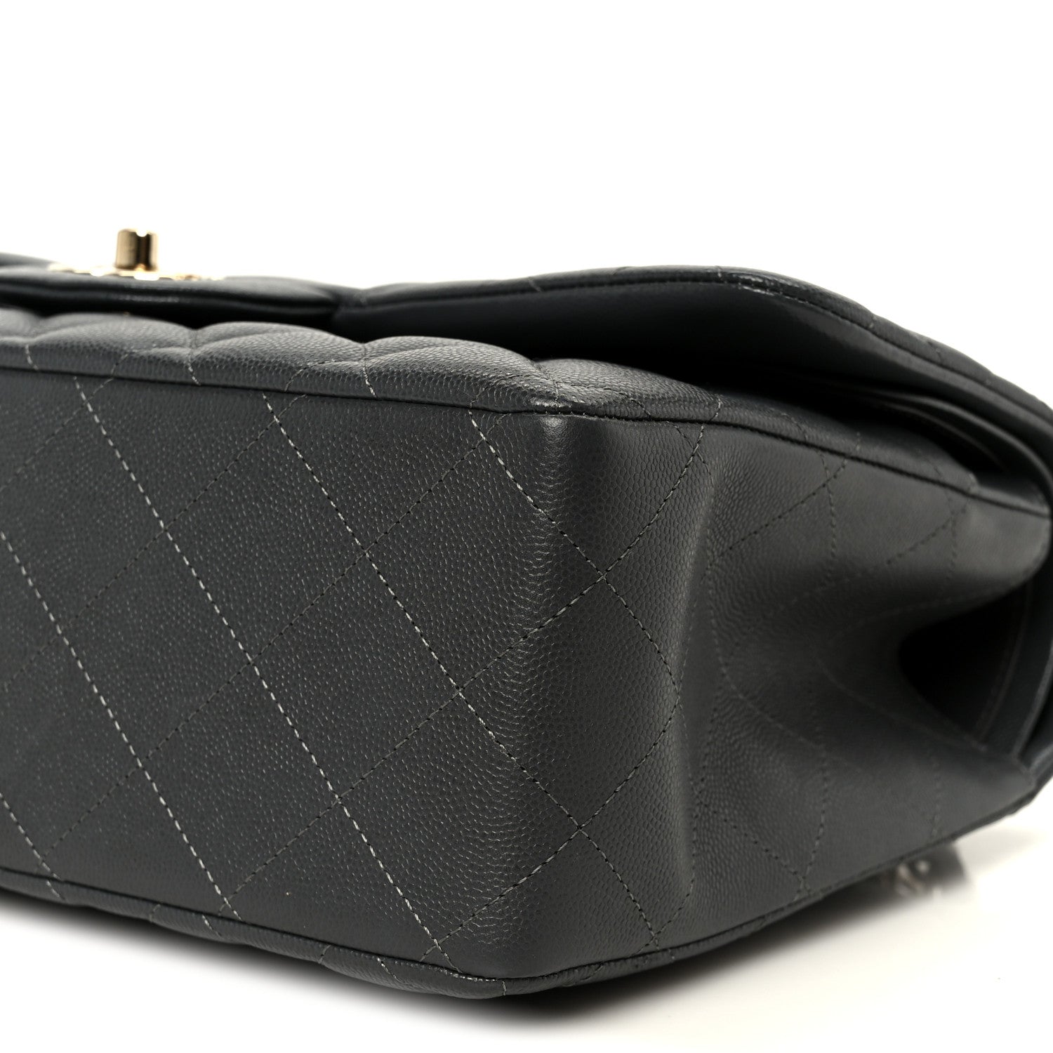 Caviar Quilted Jumbo Double Flap Dark Grey