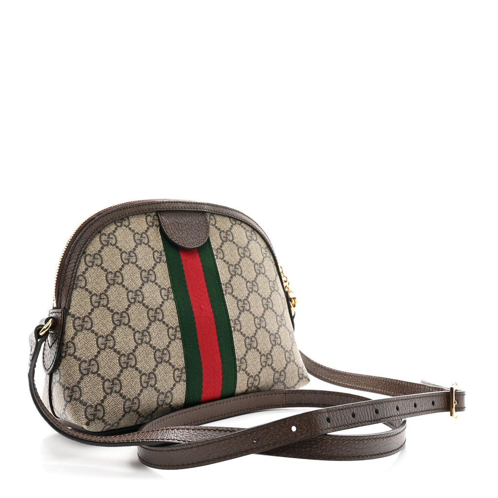 GG Supreme Monogram Textured Dollar Calfskin Web Small Ophidia Dome Shoulder Bag Beige Ebony New Acero