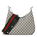 GG Supreme Monogram Textured Calfskin Web Large Attache Shoulder Bag Beige Blue