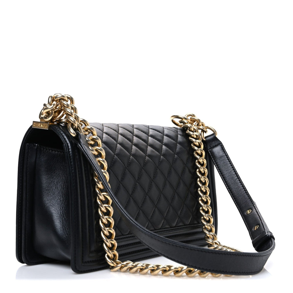 Lambskin Quilted Medium Boy Flap Black