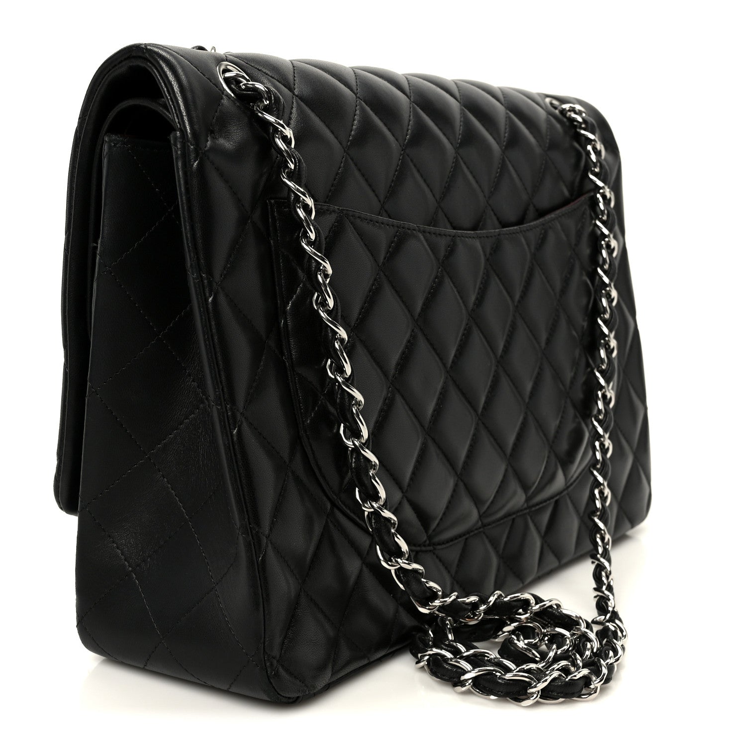 Lambskin Quilted Maxi Double Flap Black