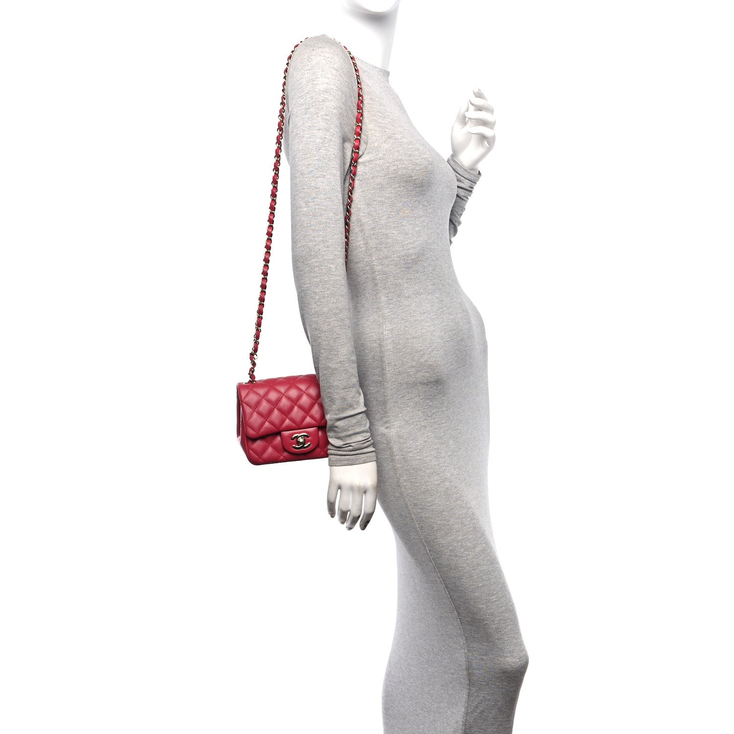 Lambskin Quilted Mini Square Flap Dark Pink