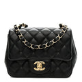 Lambskin Quilted Mini Square Flap Black