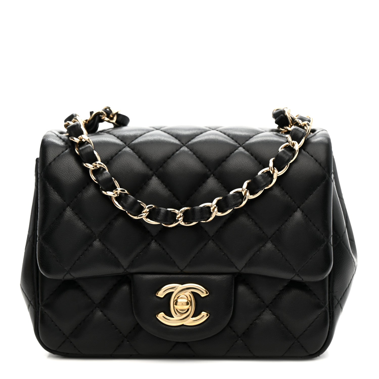 Lambskin Quilted Mini Square Flap Black
