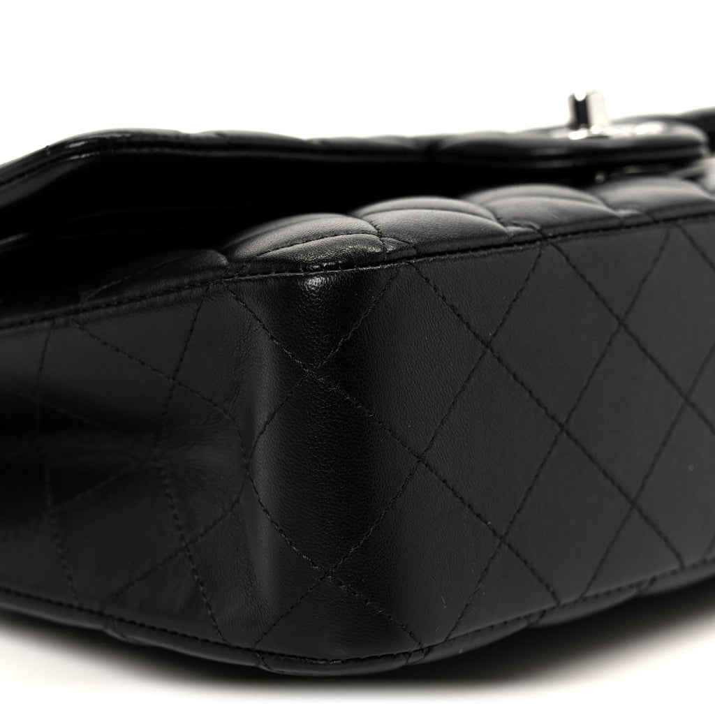 Lambskin Quilted Medium Double Flap Black