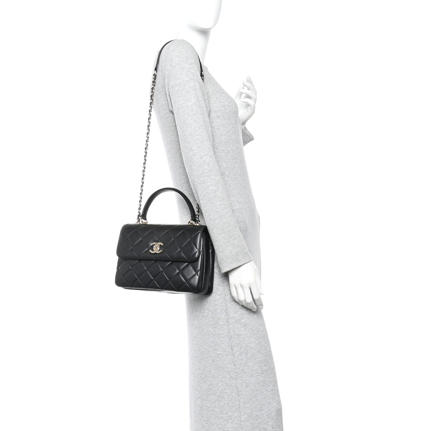 Lambskin Quilted Small Trendy CC Dual Handle Flap Bag Black