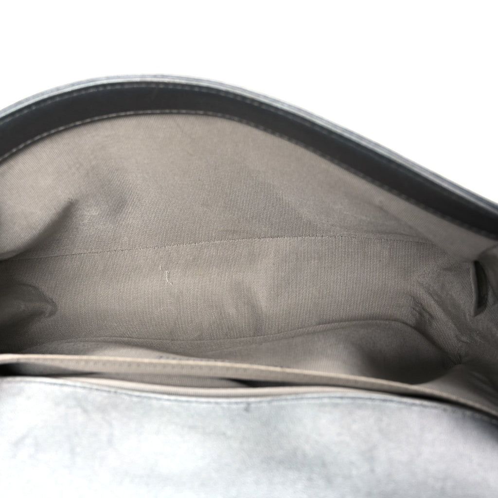 Metallic Lambskin Glass Pearl Embroidered Medium Boy Flap  Silver