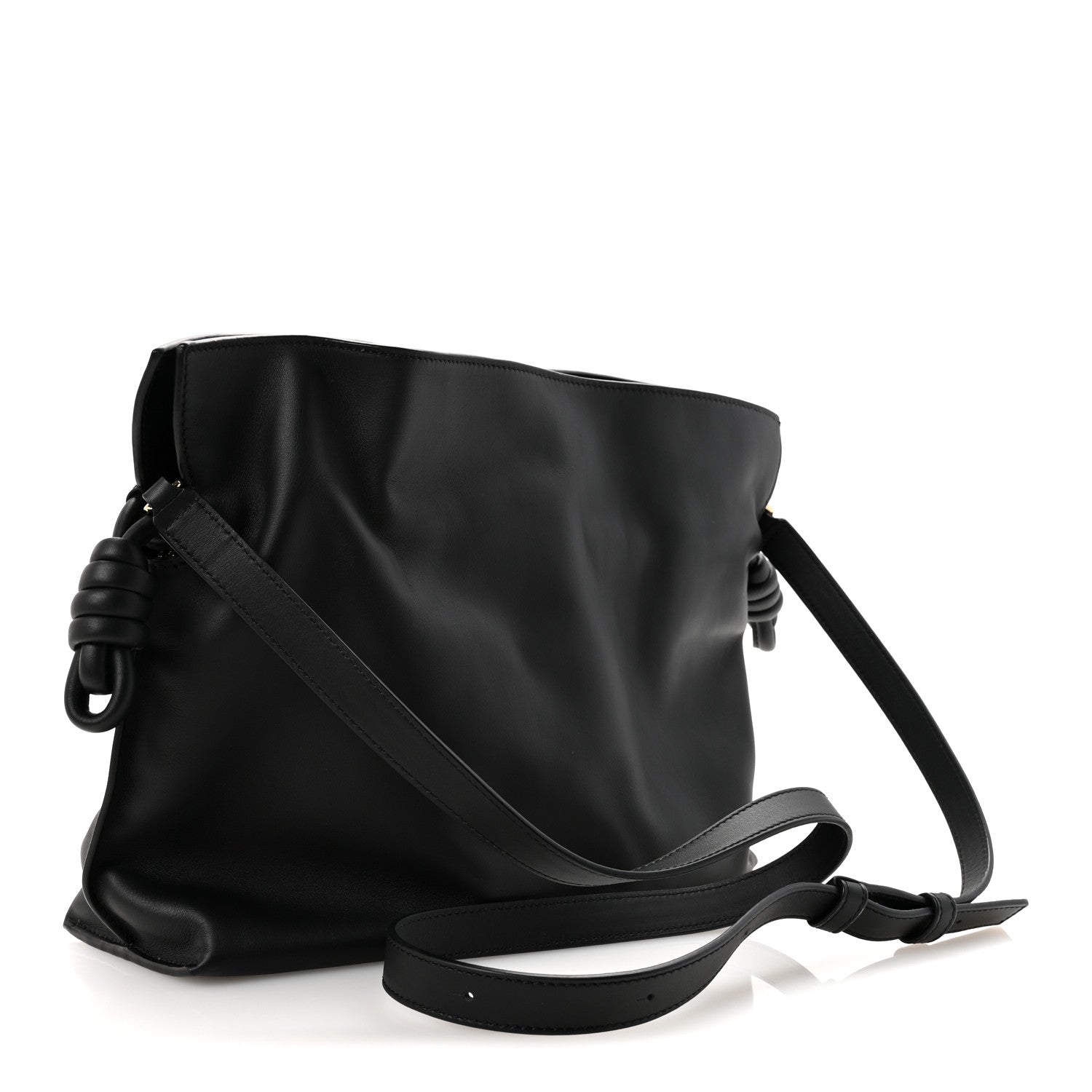 X ALBERS Nappa Calfskin Medium Flamenco Knot Clutch Black Burgundy