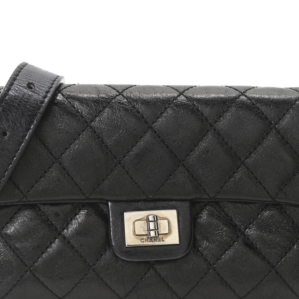 Glazed Calfskin Quilted 2.55 Reissue Flap Belt Bag Clutch 85 34 Black