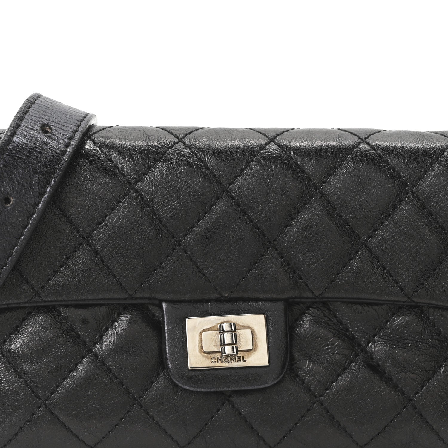 Glazed Calfskin Quilted 2.55 Reissue Flap Belt Bag Clutch 85 34 Black