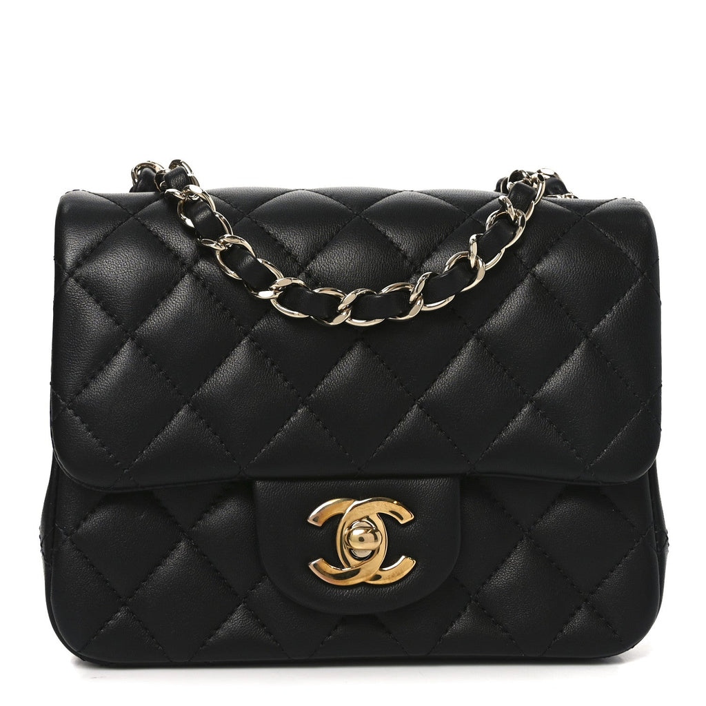 Lambskin Quilted Mini Square Flap Black
