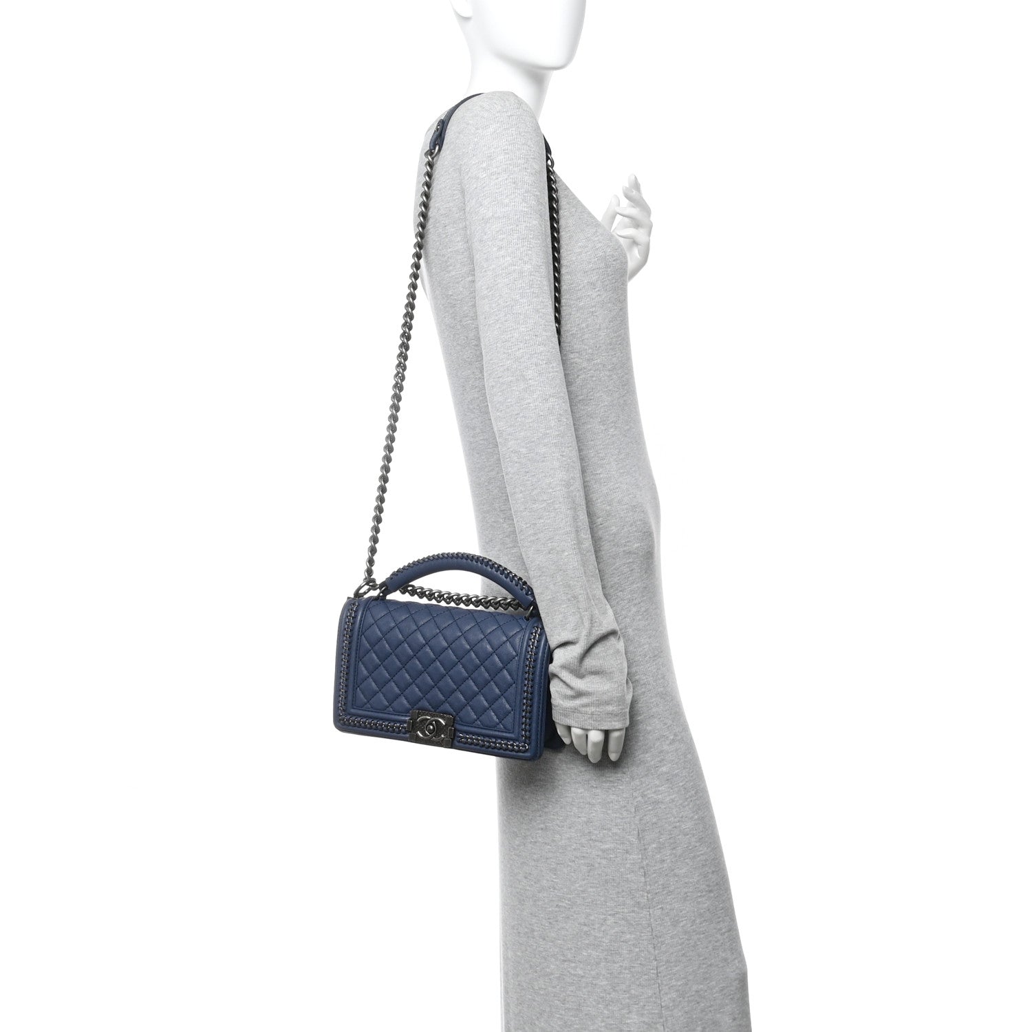 Lambskin Quilted Medium Top Handle Boy Flap Blue