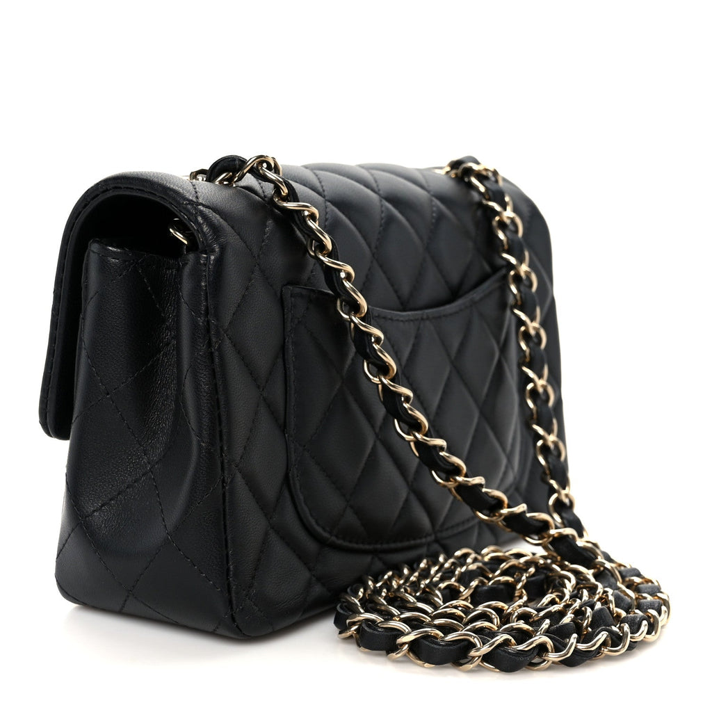 Lambskin Quilted Mini Rectangular Flap Black