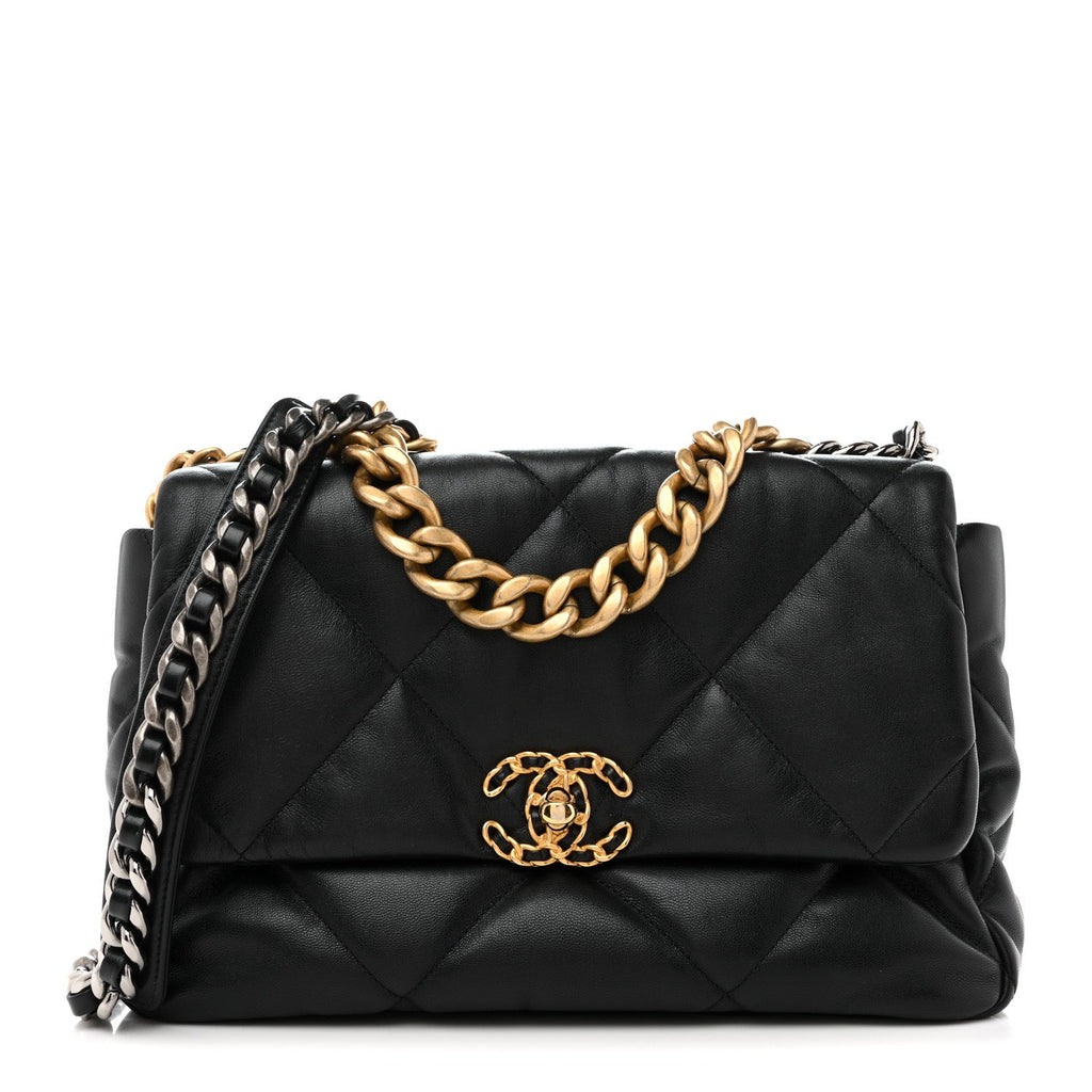 Lambskin Quilted Large Chanel 19 Flap Black