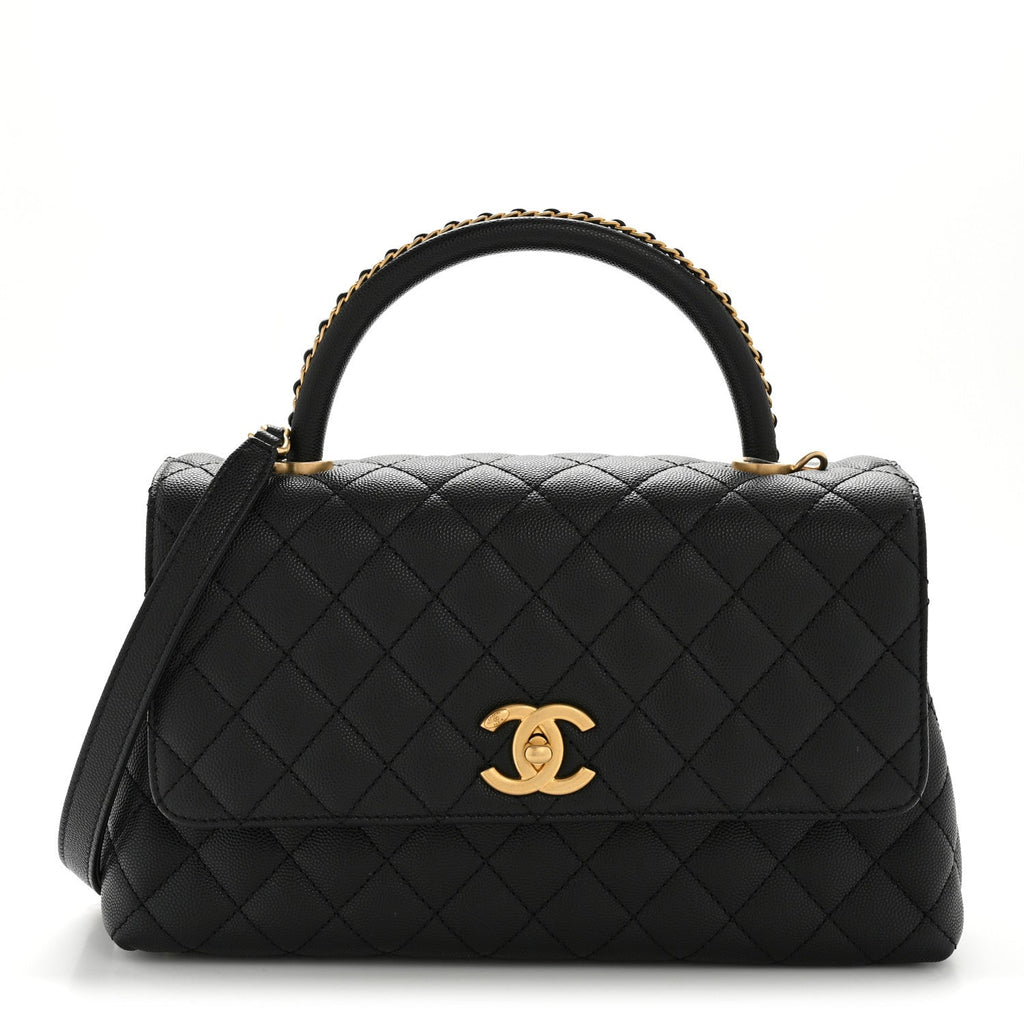 Caviar Quilted Small Coco Chain Handle Flap Black