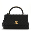 Caviar Quilted Small Coco Chain Handle Flap Black