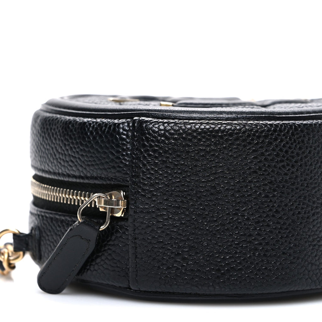 Caviar Quilted Round Filigree Crossbody Black