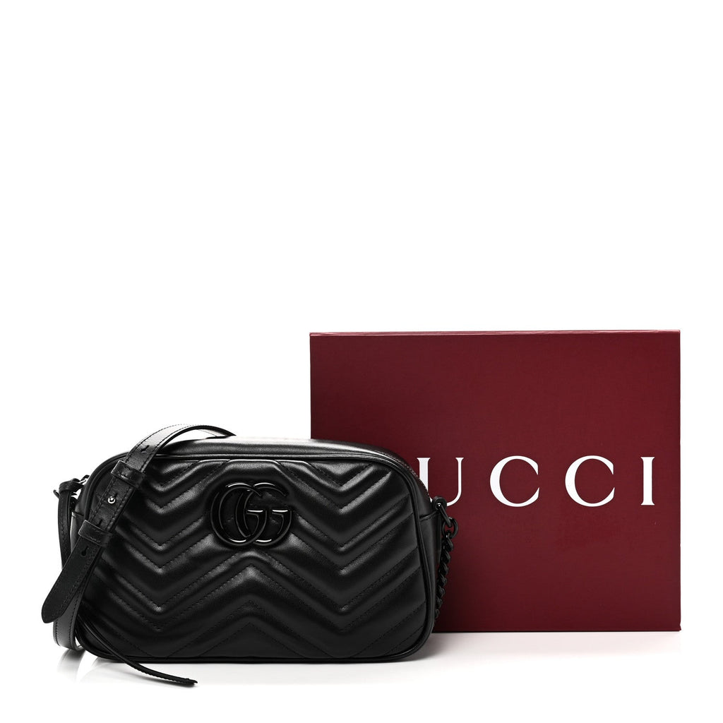 Calfskin Matelasse Monochrome Small GG Marmont Chain Shoulder Bag Black