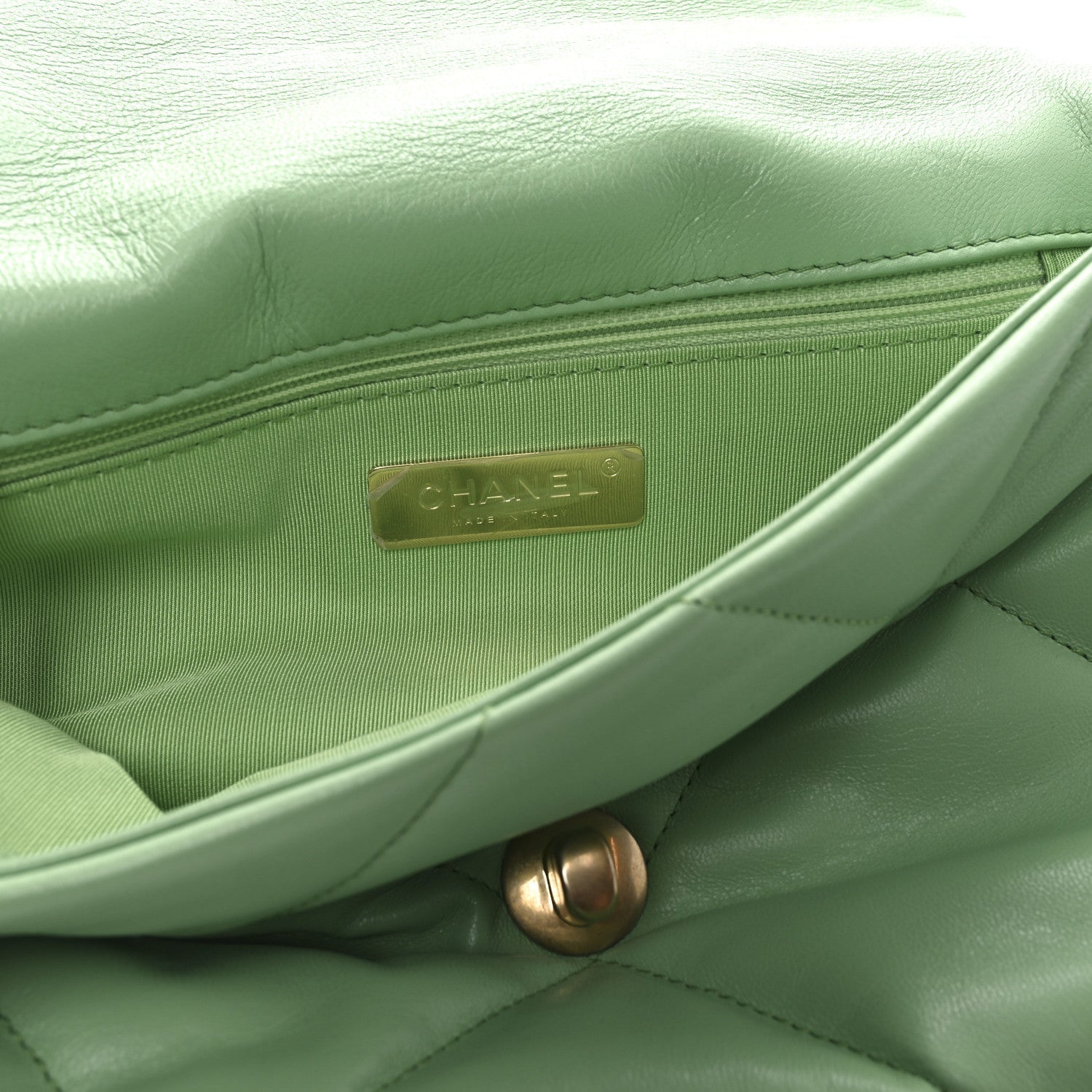 Goatskin Quilted Medium Chanel 19 Flap Light Green