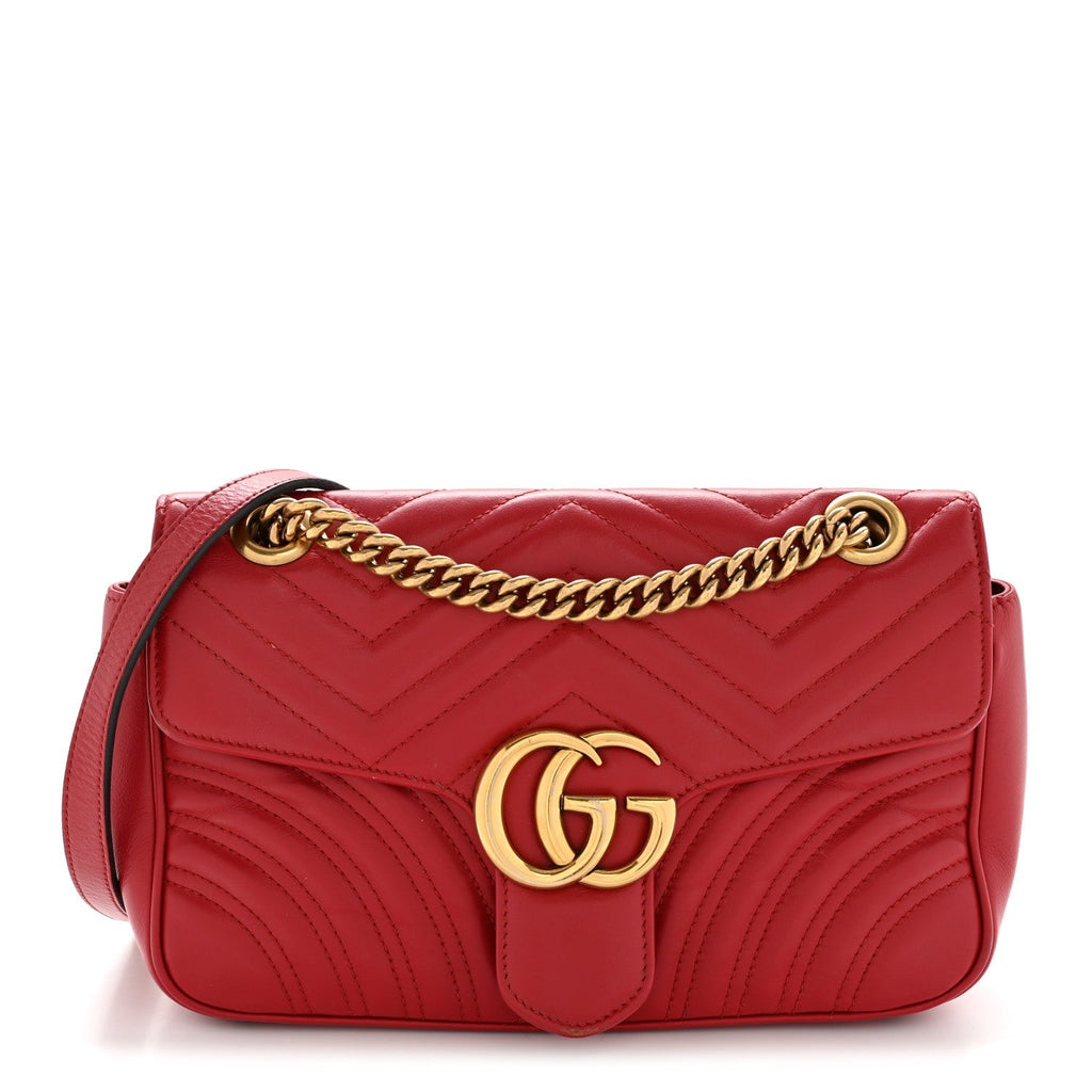Calfskin Matelasse Small GG Marmont Shoulder Bag Hibiscus Red