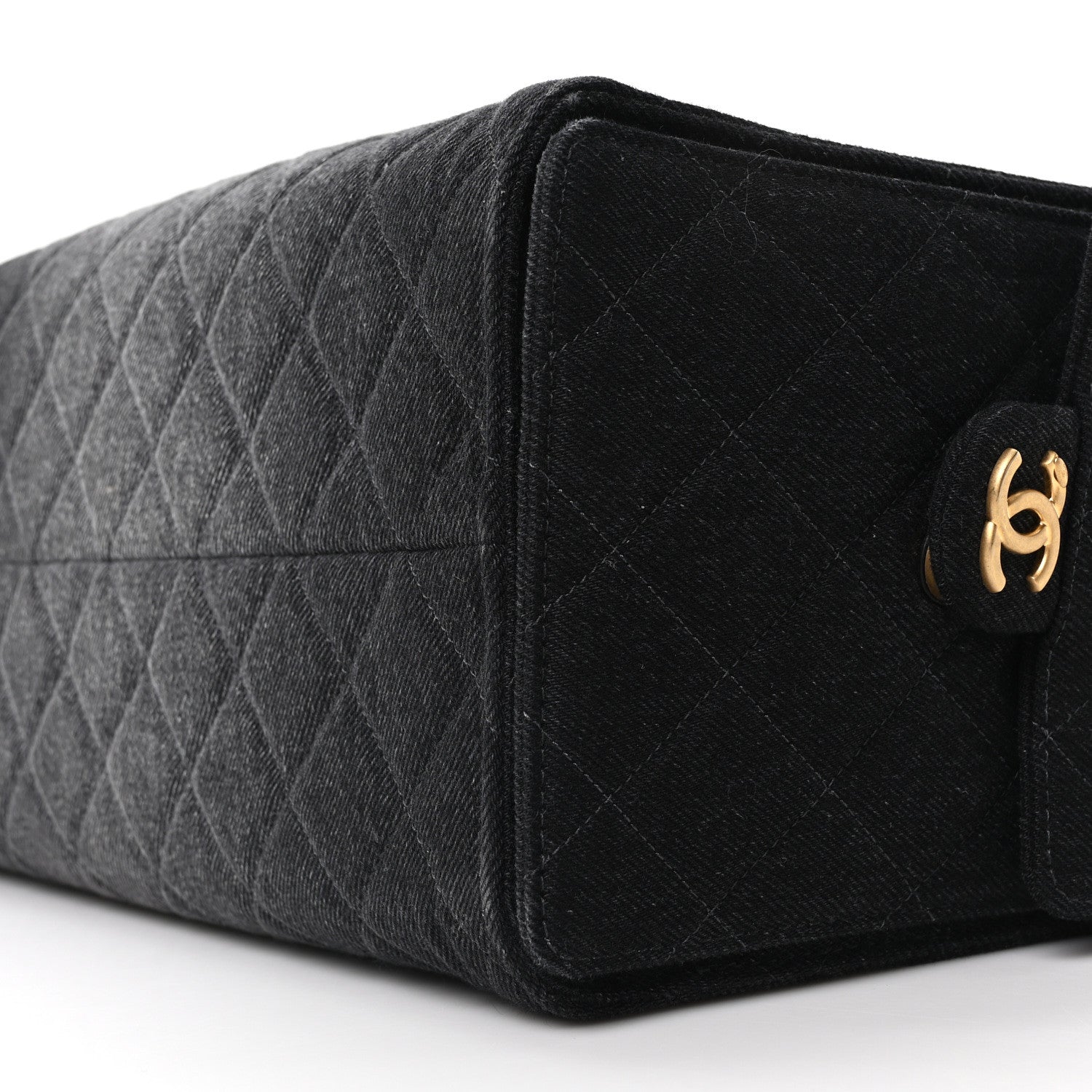 Washed Denim Quilted Medium Chanel 25 Handbag Black
