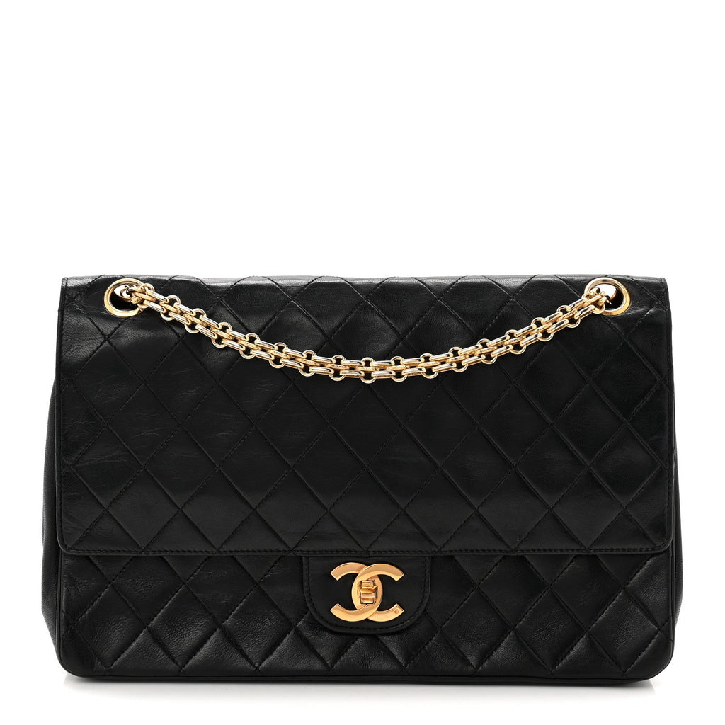 Lambskin Quilted Medium Double Flap Bijoux Chain Black