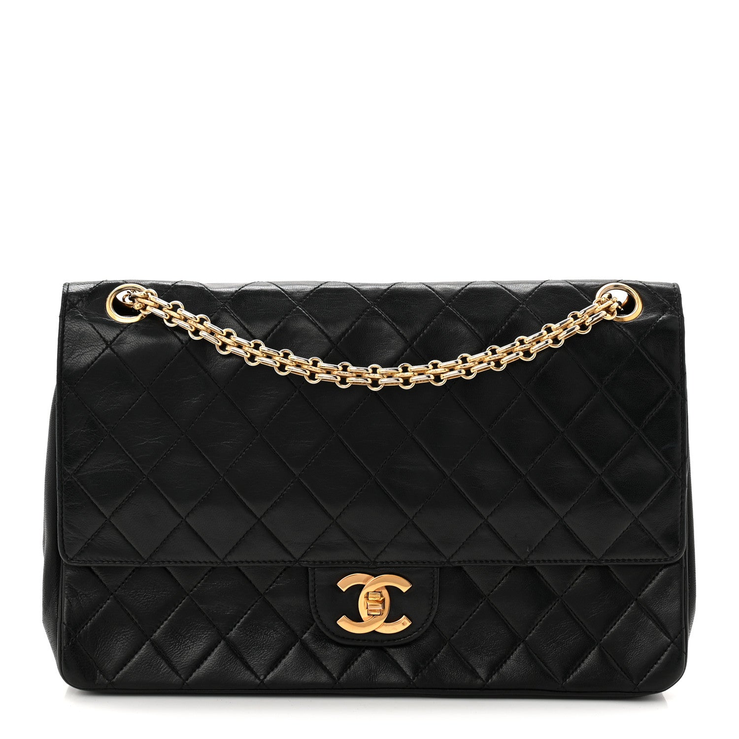 Lambskin Quilted Medium Double Flap Bijoux Chain Black