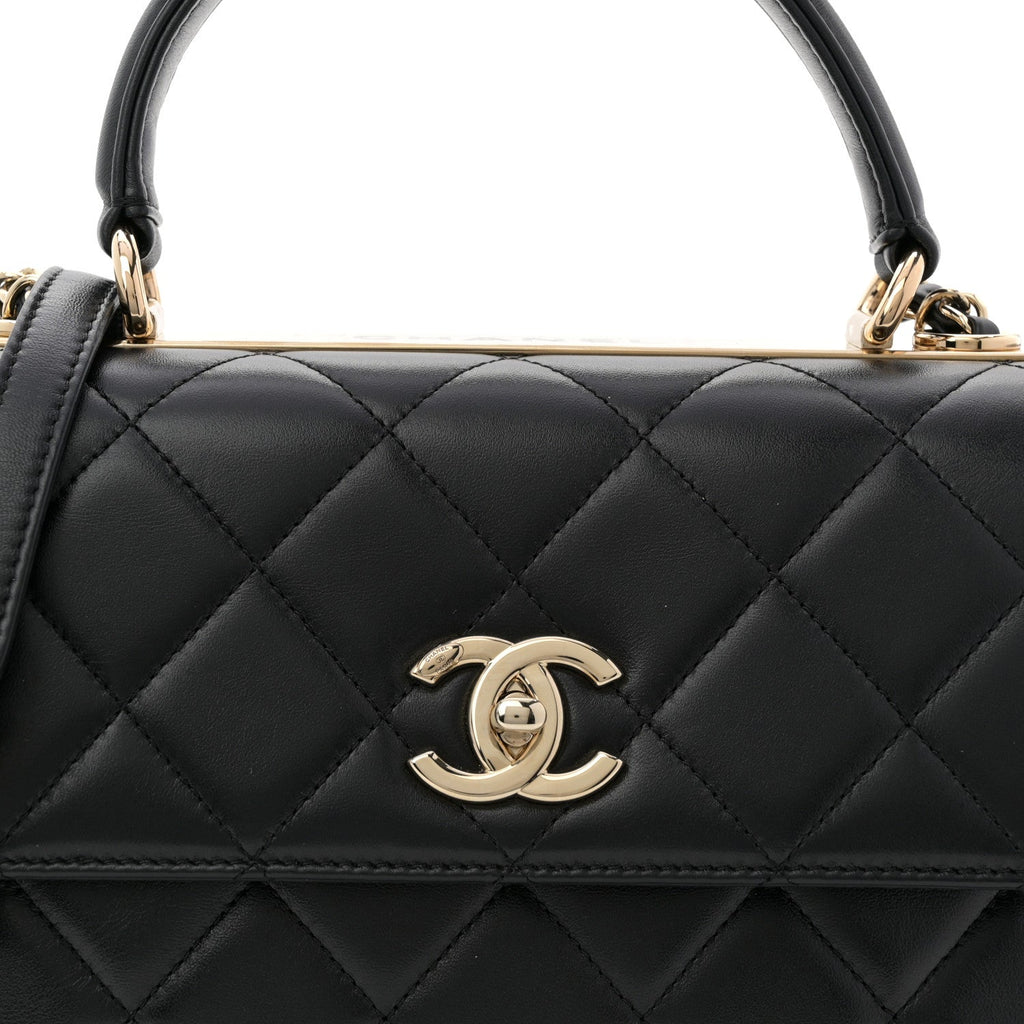 Lambskin Quilted Small Trendy CC Dual Handle Flap Bag Black