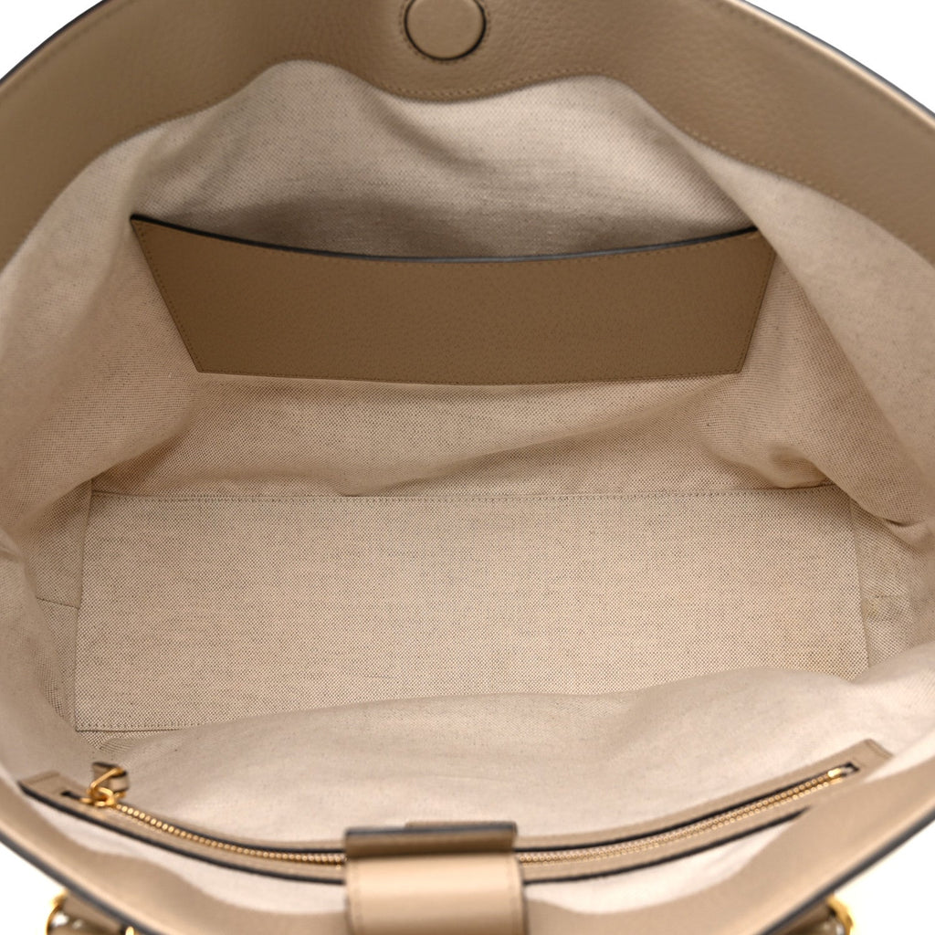 GG Supreme Monogram Textured Dollar Calfskin Web Medium Ophidia Shopping Tote Beige Mystic White Oatmeal