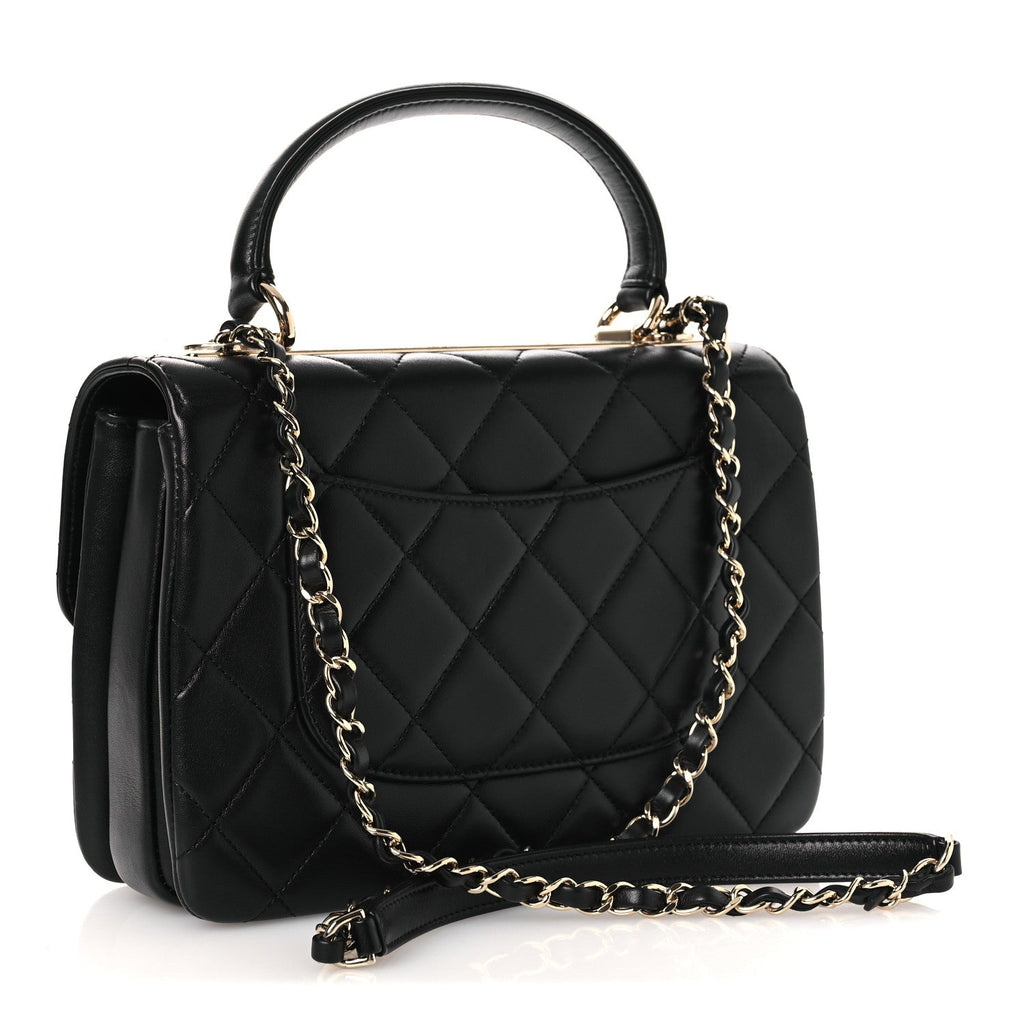 Lambskin Quilted Small Trendy CC Dual Handle Flap Bag Black