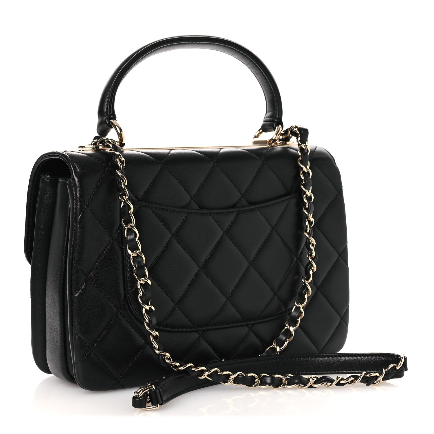 Lambskin Quilted Small Trendy CC Dual Handle Flap Bag Black