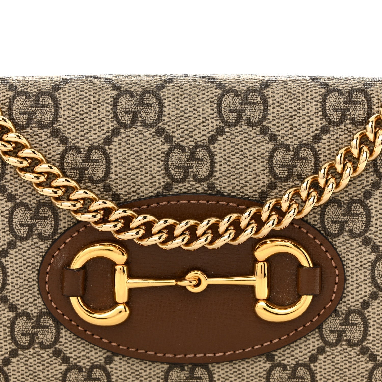 GG Supreme Monogram Azalea Calfskin Horsebit 1955 Wallet On Chain Beige Ebony Brown Sugar