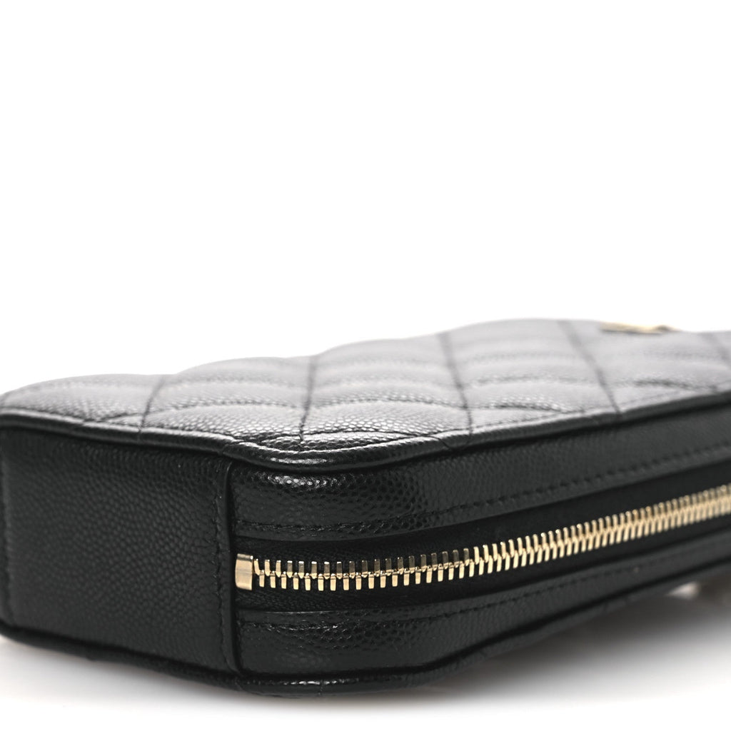 Caviar Quilted Phone Holder Wallet On Chain WOC Black