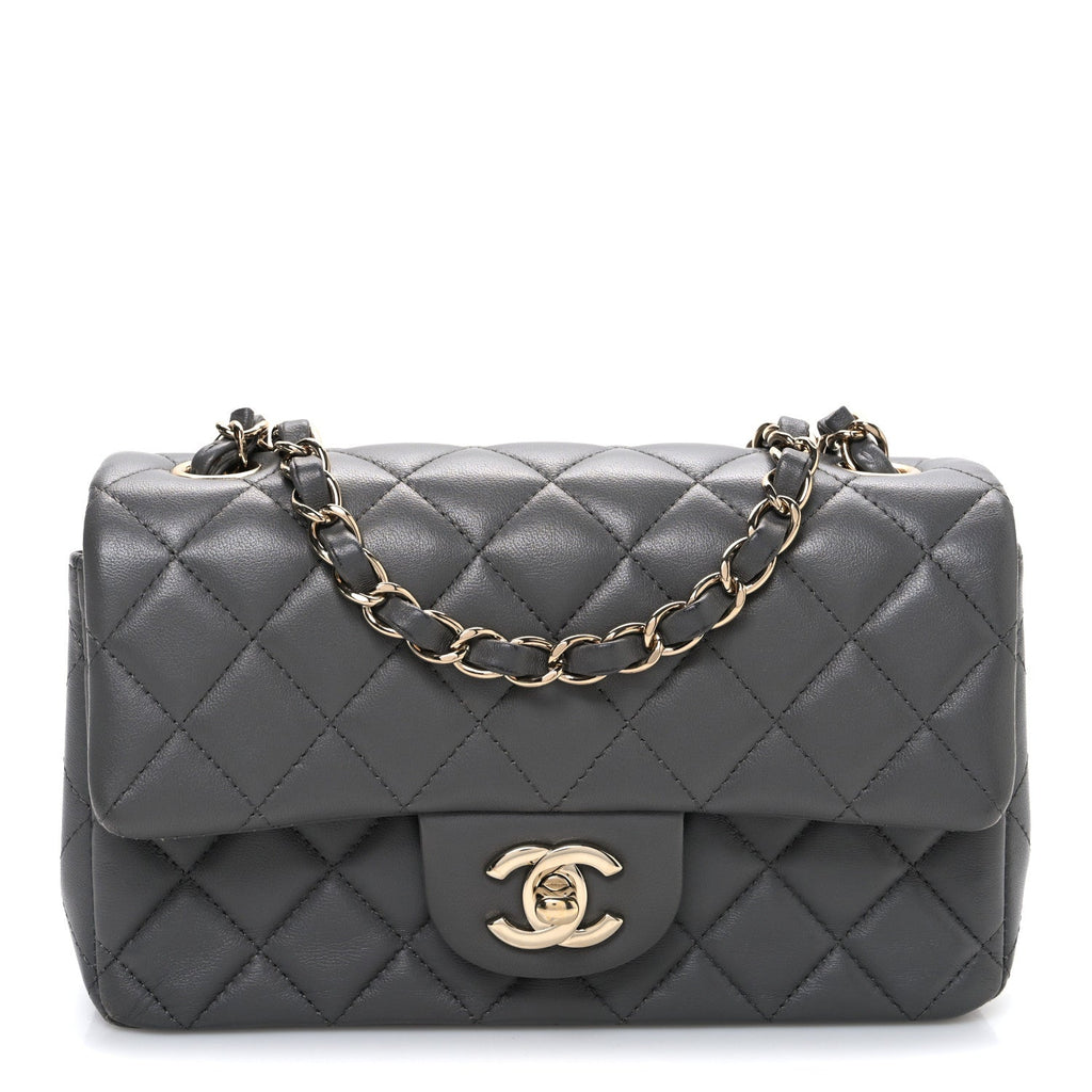 Lambskin Quilted Mini Rectangular Flap Dark Grey