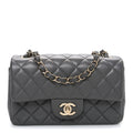 Lambskin Quilted Mini Rectangular Flap Dark Grey