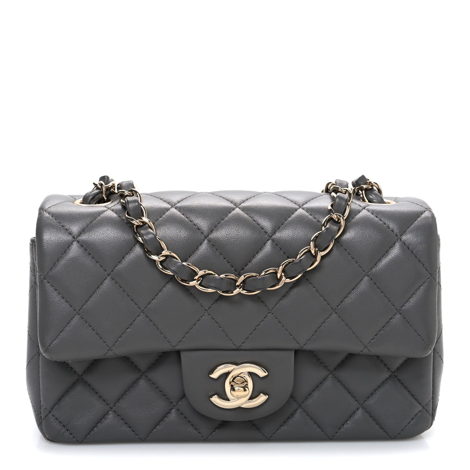 Lambskin Quilted Mini Rectangular Flap Dark Grey
