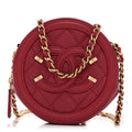 Caviar Quilted Round Filigree Crossbody Red