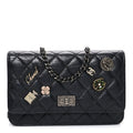 Aged Calfskin Quilted Lucky Charms 2.55 Reissue Wallet On Chain WOC Black