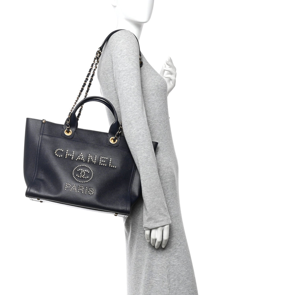 Caviar Small Studded Deauville Tote Navy