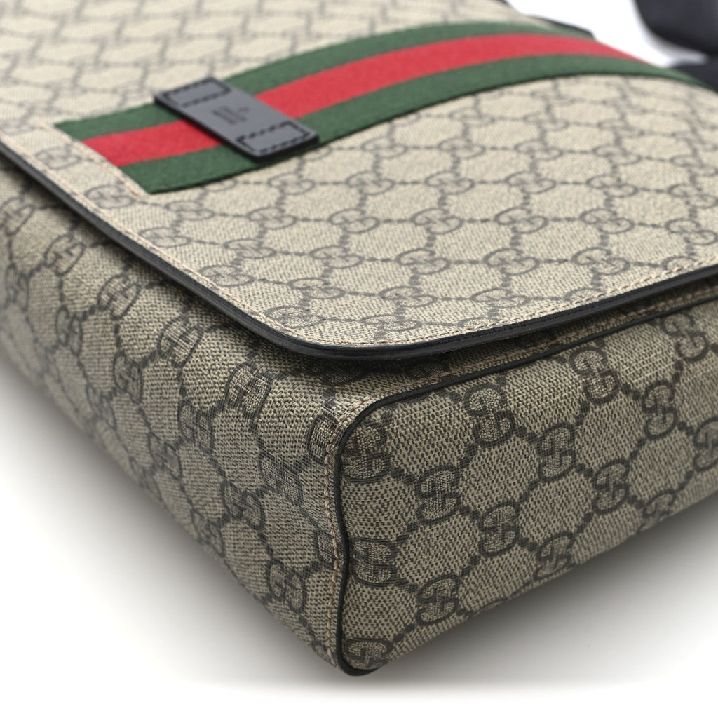 GG Supreme Monogram Web Flap Messenger Bag Black