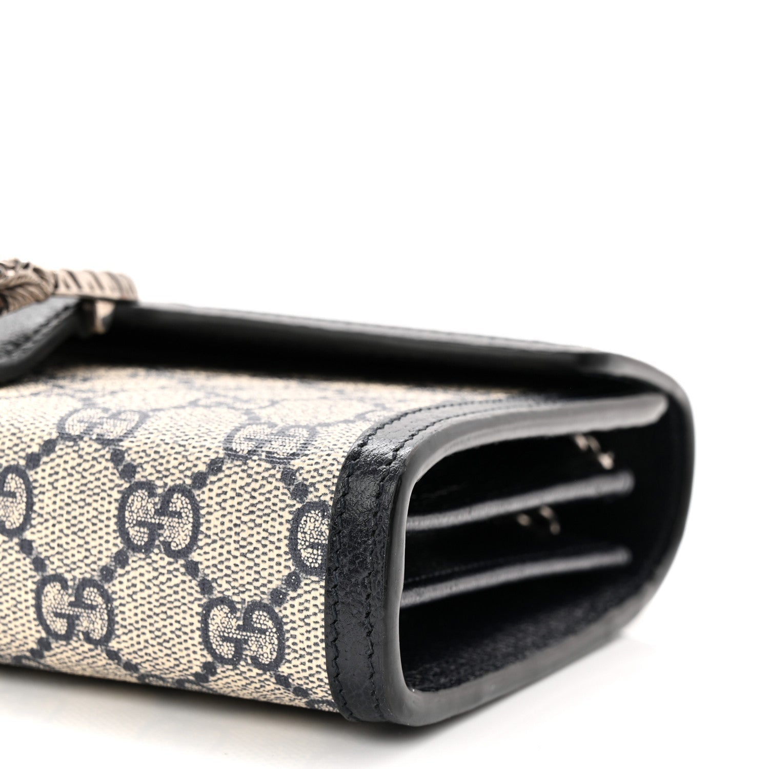 GG Supreme Monogram Textured Dollar Calfskin Mini Dionysus Chain Wallet Beige Blue
