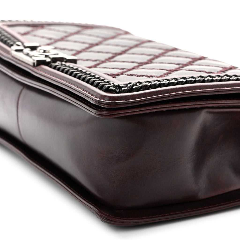 Goatskin Quilted New Medium Boy Handle Flap Burgundy