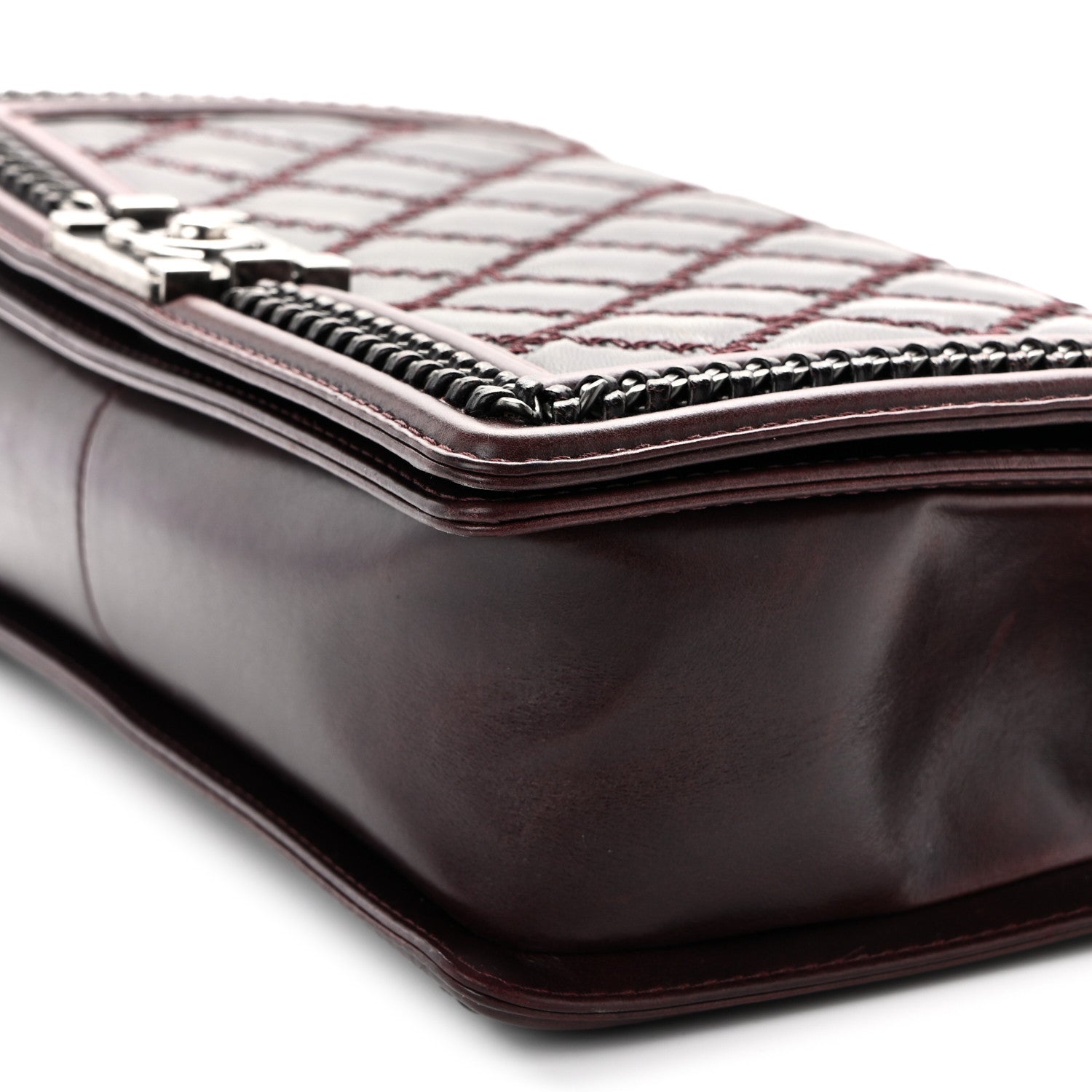 Goatskin Quilted New Medium Boy Handle Flap Burgundy