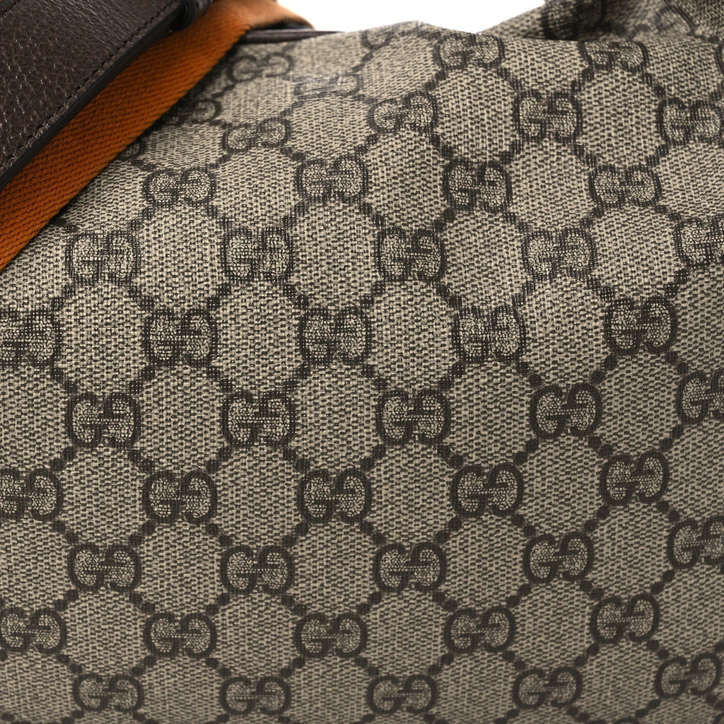 GG Supreme Monogram Textured Calfskin Web Large Attache Shoulder Bag Beige Ebony New Acero