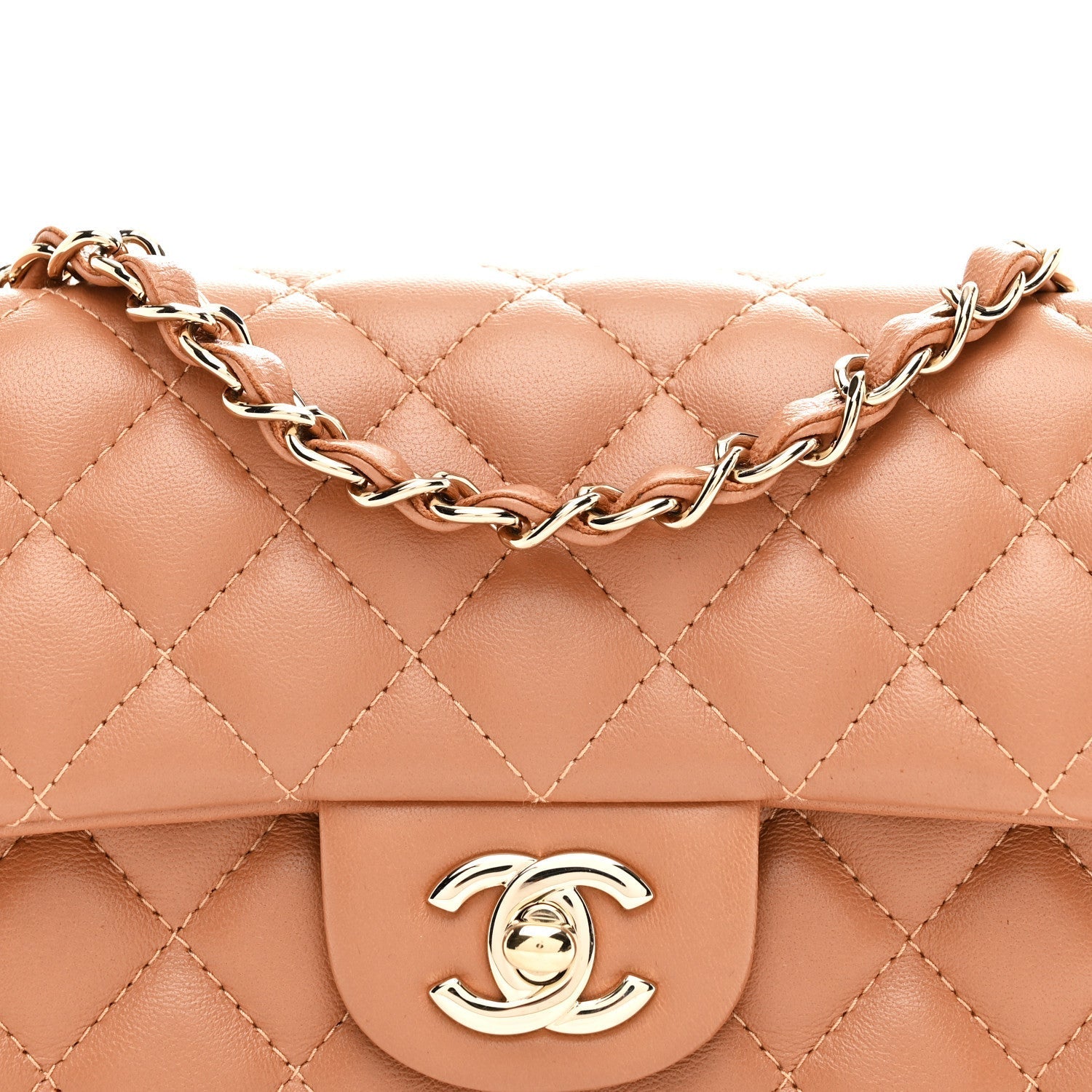 Lambskin Quilted Mini Rectangular Flap Brown
