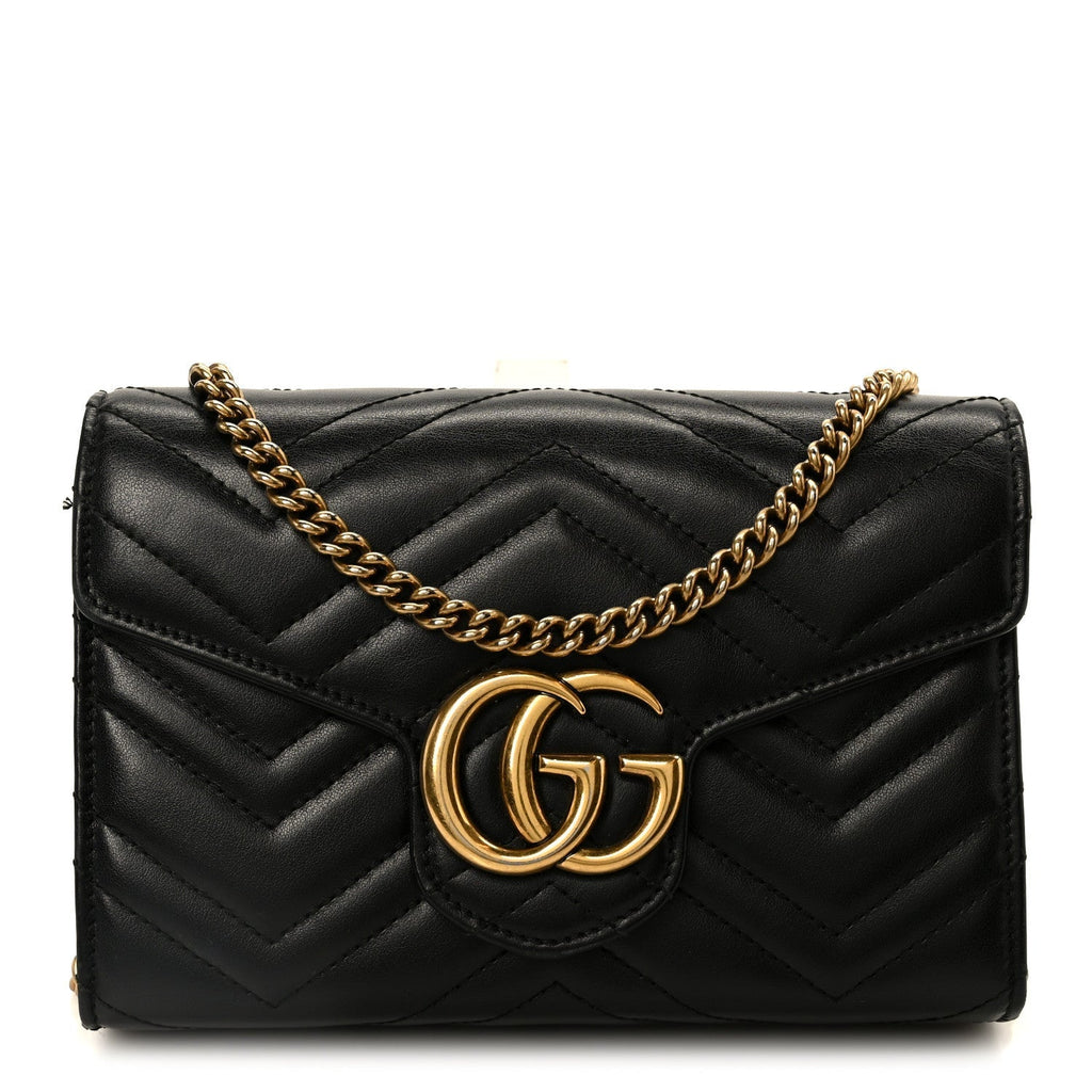 Calfskin Matelasse GG Marmont Chain Wallet Black