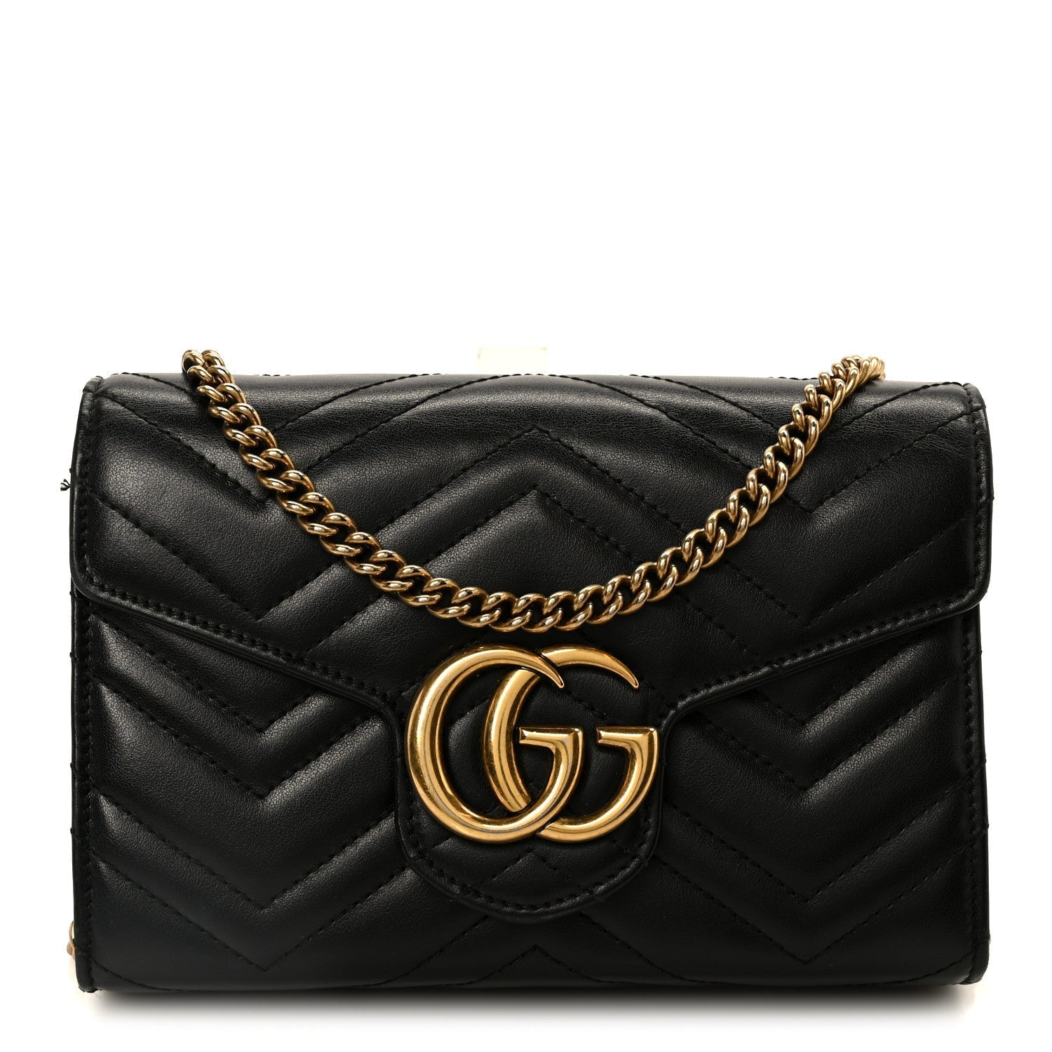 Calfskin Matelasse GG Marmont Chain Wallet Black