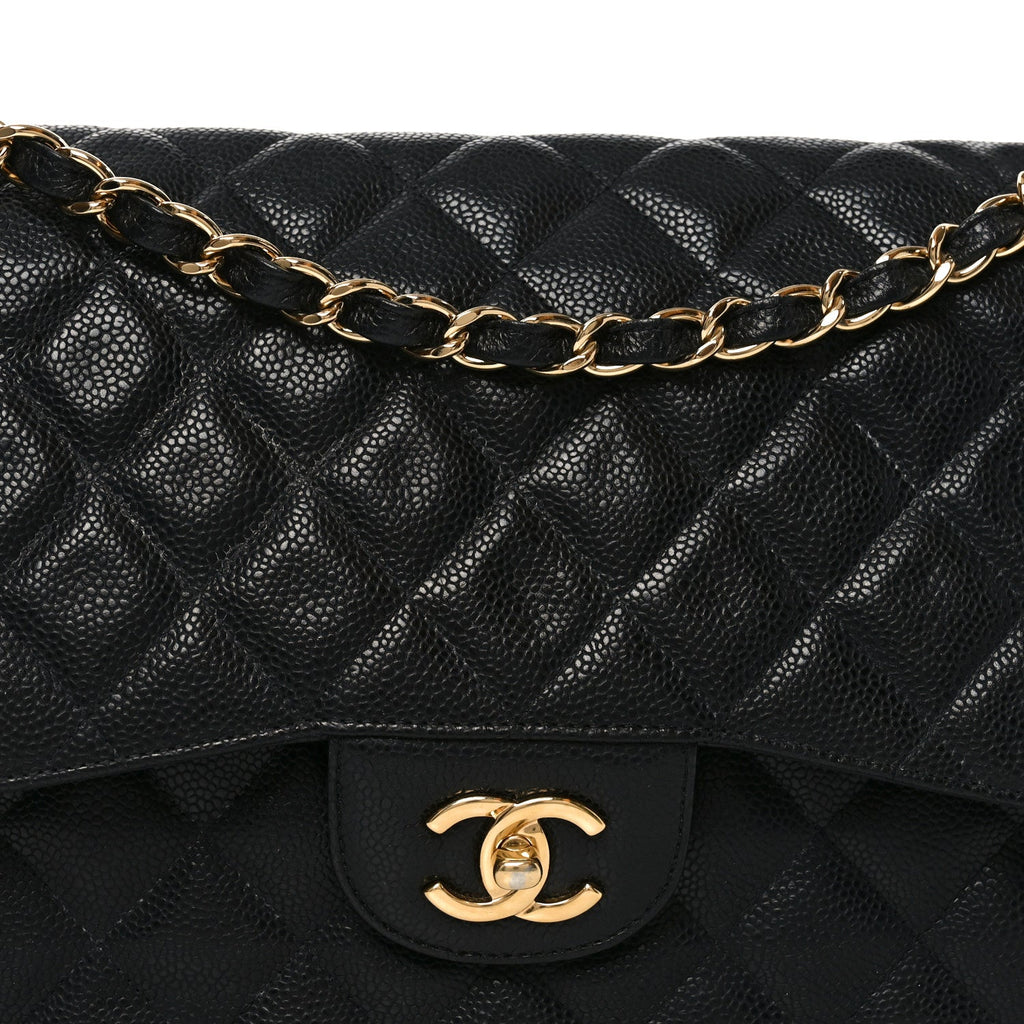 Caviar Quilted Jumbo Double Flap Black